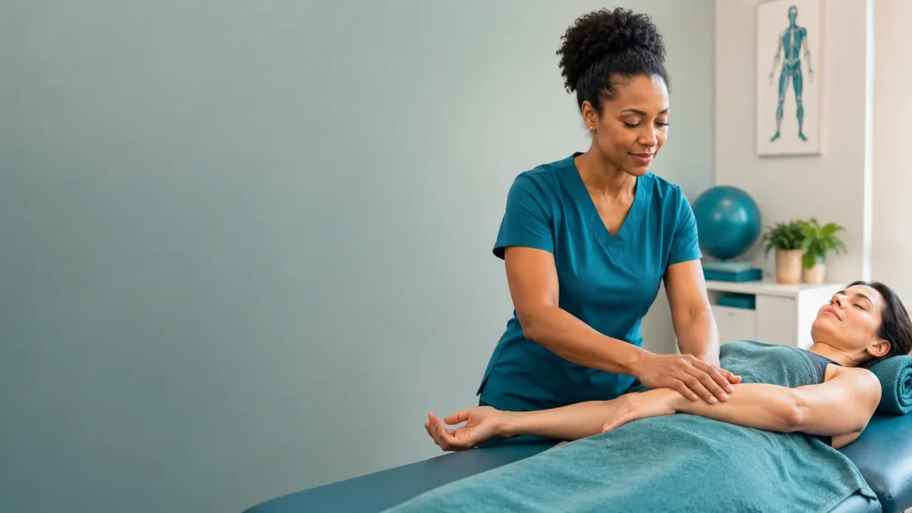 Calm manual lymphatic drainage treatment in a physiotherapy setting